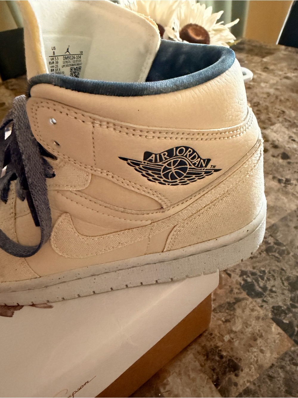 Jordan womens Mid-Top Sneakers in Cream with Navy Trim